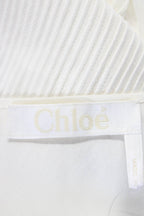 Chloe Womens Button Front Long Sleeve Crew Neck Silk Shirt White