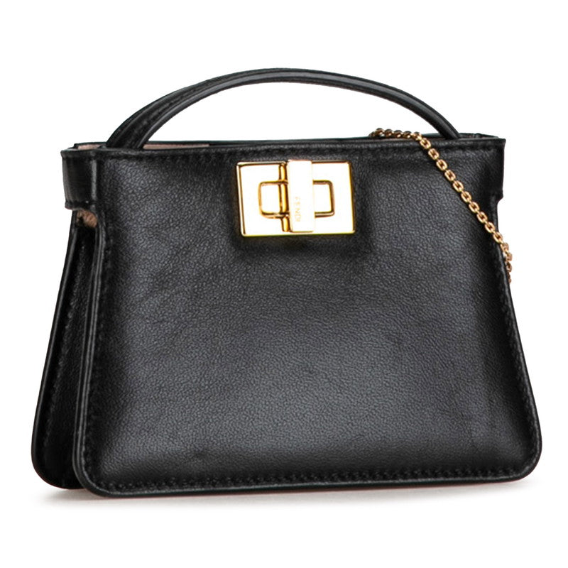 Fendi Nano Peacebu Chain Mini Shoulder Bag Charm 7AR993 Black G Leather  Fendi