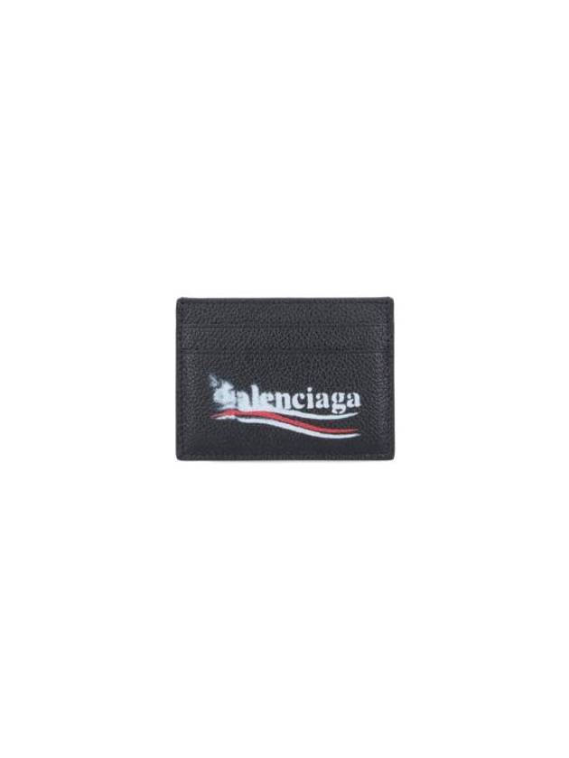 Balenciaga Logo Printing Leather Card Wallet Black