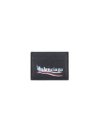 Balenciaga Logo Printing Leather Card Wallet Black