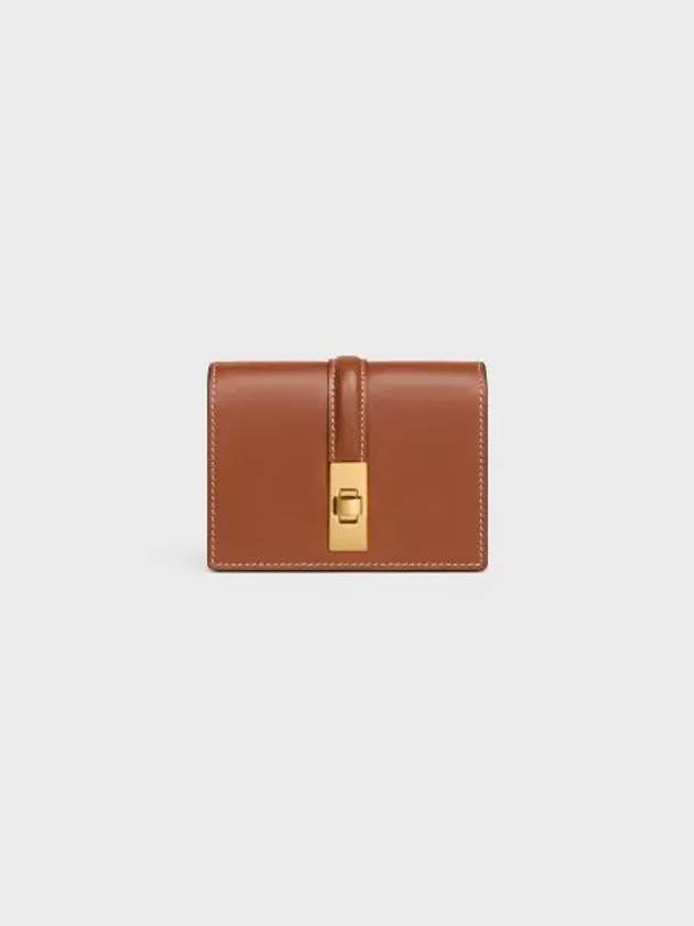 CELINE 16 Flap Shiny Calfskin Card Wallet Tan