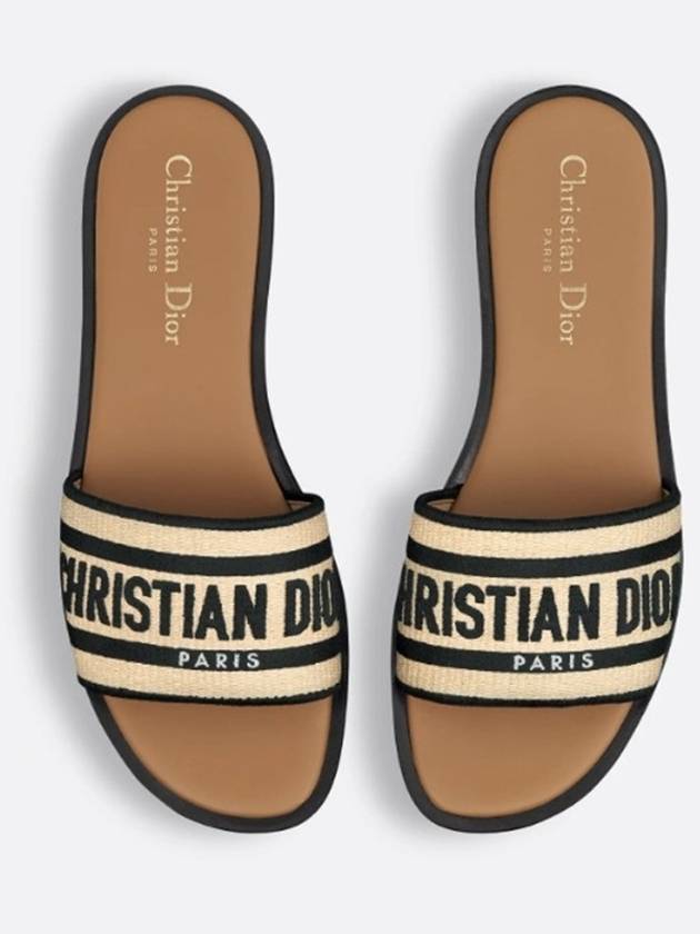 Dway Embroidered Cotton Raffia Slippers Natural Black Dior