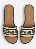 Dway Embroidered Cotton Raffia Slippers Natural Black Dior