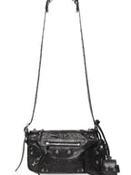Balenciaga Zipper Stud Arena Lambskin Shoulder Bag Black