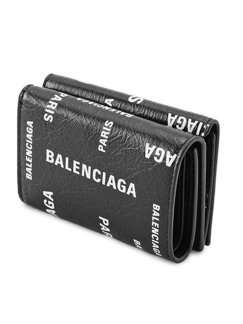 Balenciaga Logo Print Half Wallet Black