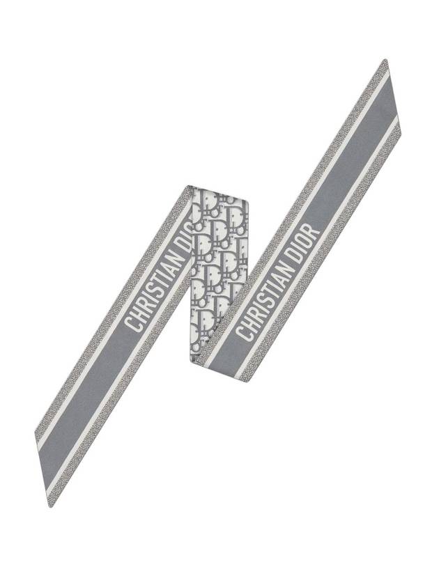 Oblique Mitzah Silk Twill Scarf Grey Dior