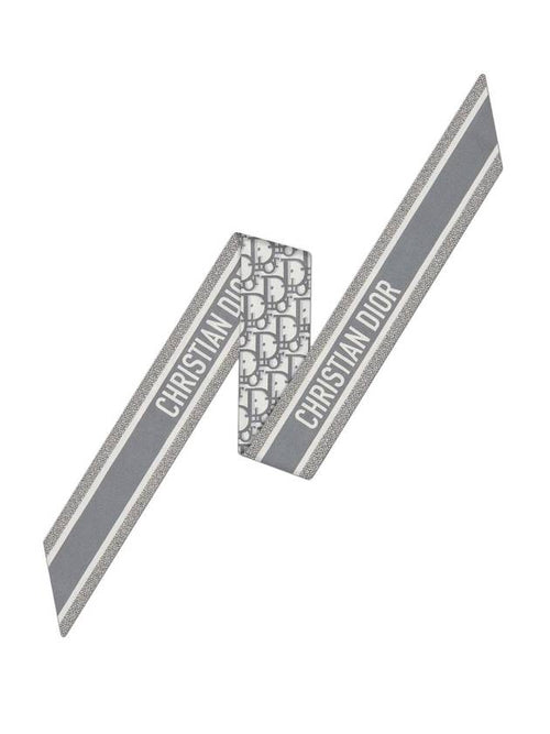 Oblique Mitzah Silk Twill Scarf Grey Dior