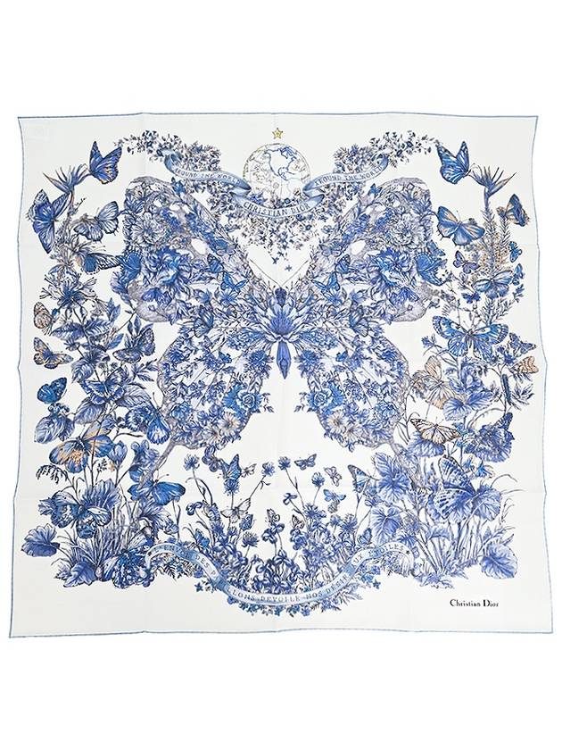 Butterfly Around The World 90 Square Scarf White Dior