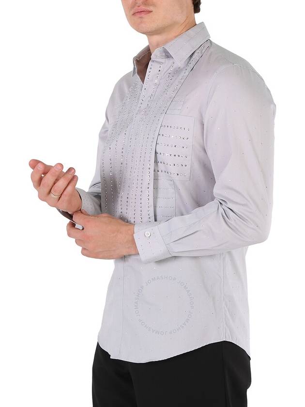 Burberry Burberry Men's Light Pebble Grey Crystal Embroidered Formal Shirt, Brand Size 39 (Neck Size 15.5")