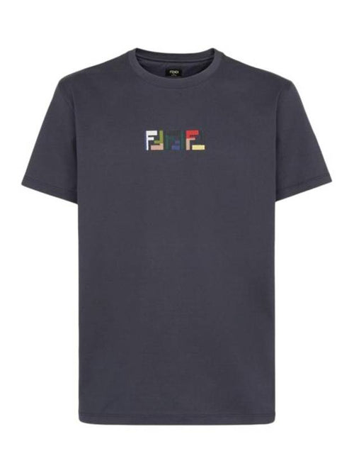 Fendi Embroidered Logo Short Sleeve T-Shirt Grey