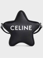 CELINE Logo Print Small Etoile Leather Shoulder Bag Black