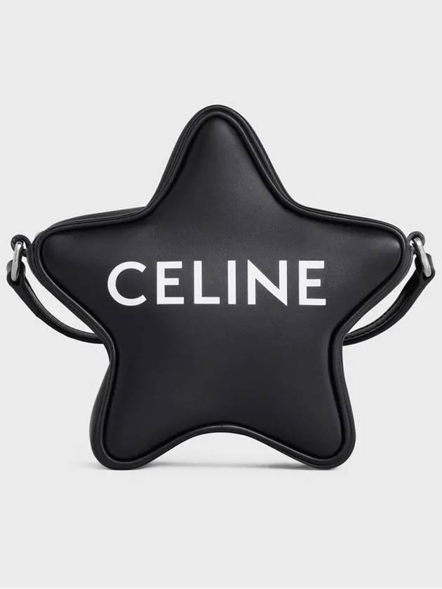 CELINE Logo Print Small Etoile Leather Shoulder Bag Black