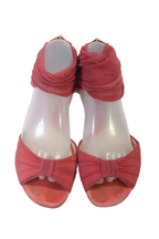 Fendi Womens Red Chiffon Suede Ankle Strap Zip Flats Sandals Shoes