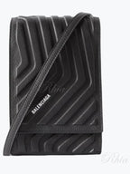 Balenciaga Grain Calfskin Car Strap Phone Cross Bag Black