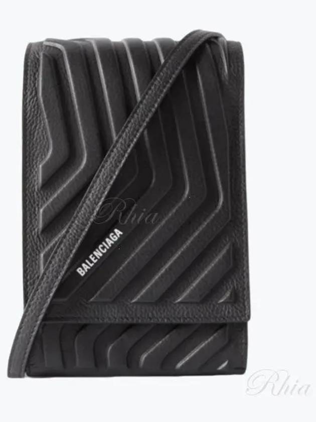 Balenciaga Grain Calfskin Car Strap Phone Cross Bag Black