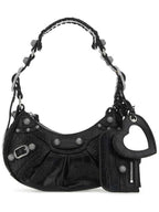 Balenciaga Le Cagole Crocodile Embossed Shoulder Bag Black