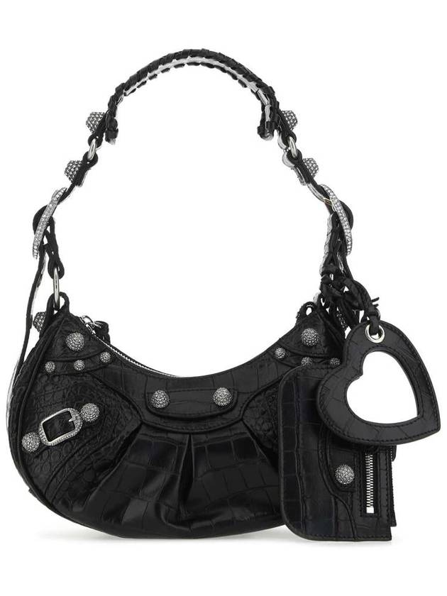 Balenciaga Le Cagole Crocodile Embossed Shoulder Bag Black