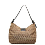 FENDI Zucchino Shoulder Bag in Canvas Leather Brown Ladies
