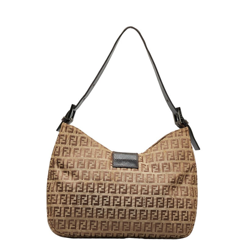 FENDI Zucchino Shoulder Bag in Canvas Leather Brown Ladies