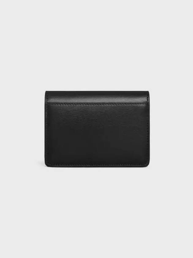 CELINE Triomphe Shiny Calfskin Flap Card Wallet Silver Black