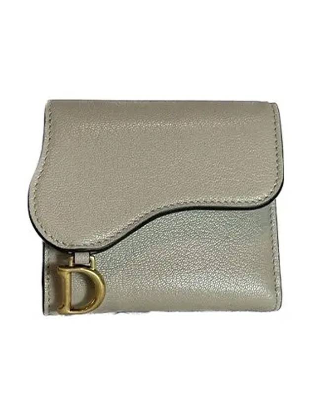 Saddle Lotus Goatskin Half Wallet Sand Dior