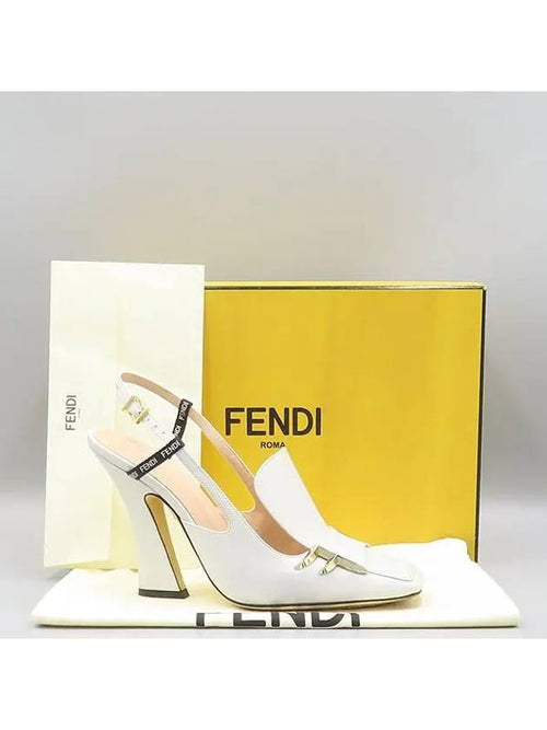 Fendi 8J6938 White Leather F Freedom Slingback Pumps Women s Shoes