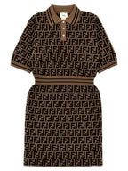 Fendi Kids Cotton FF Logo Dress Brown