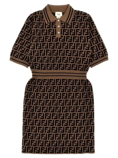 Fendi Kids Cotton FF Logo Dress Brown