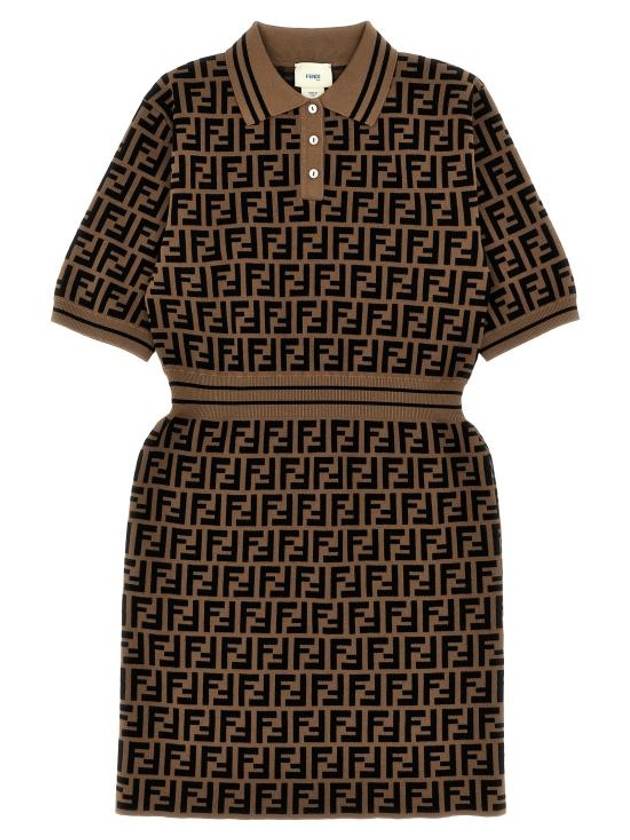 Fendi Kids Cotton FF Logo Dress Brown