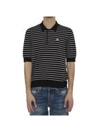 CELINE Striped Triomphe Short Sleeve Polo Shirt Black