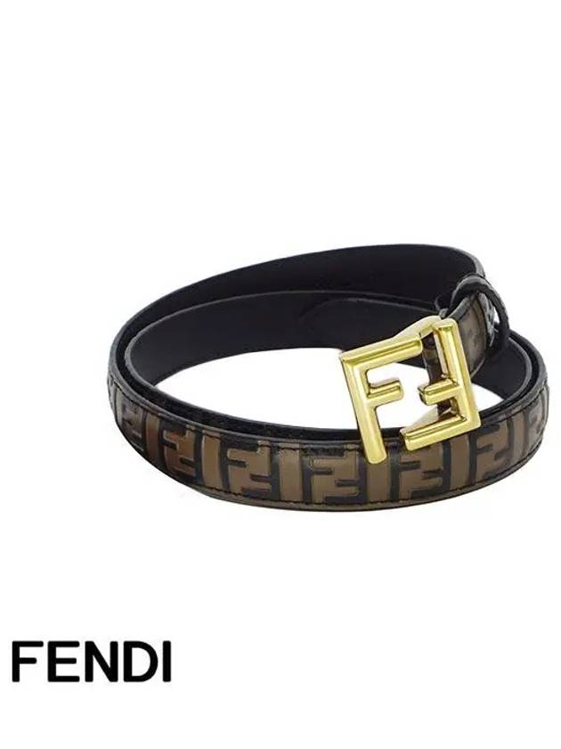 Fendi FF Square Stud Buckle Leather Belt Brown