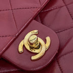 CHANEL - Single Flap Matelasse Red Lambskin Shoulder Bag