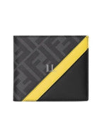 Fendi FF Pattern Leather Half Wallet Black Yellow