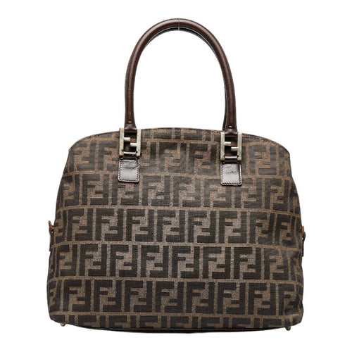 Fendi Zucca Handbag Tote Bag Brown Canvas Leather  Fendi