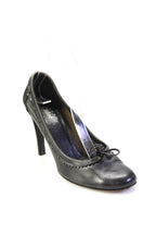 Chloe Womens Stiletto Round Toe Scalloped Pumps Black Leather