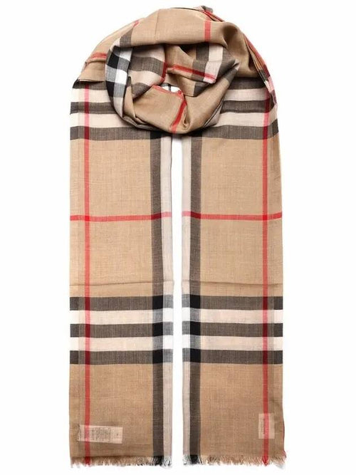 Burberry Light Check Wool Silk Scarf Beige