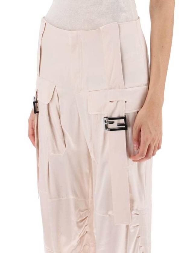 Fendi Women's Viscose Shiny Cargo Straight Pants Beige