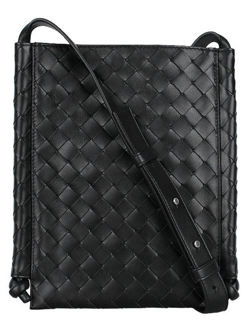 Bottega Veneta Intrecciato Flat Loop Small Cross Bag Black