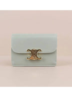 CELINE Flap Triomphe Shiny Calfskin Card Wallet Light Clay