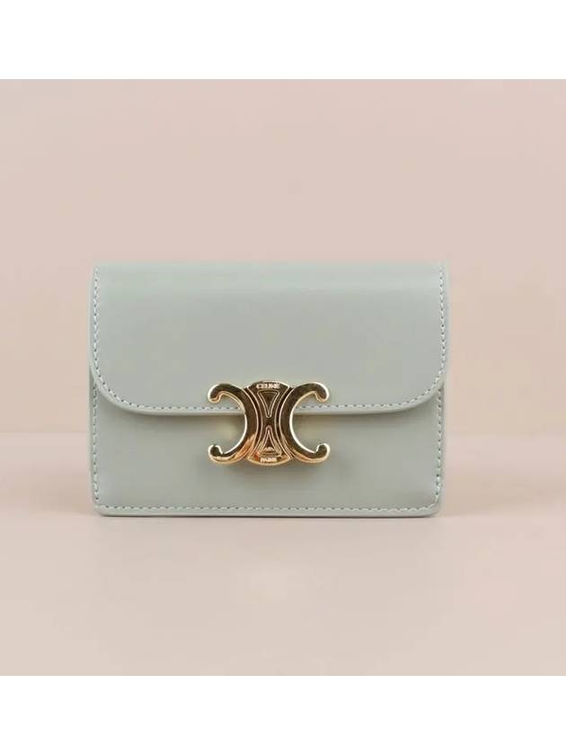 CELINE Flap Triomphe Shiny Calfskin Card Wallet Light Clay