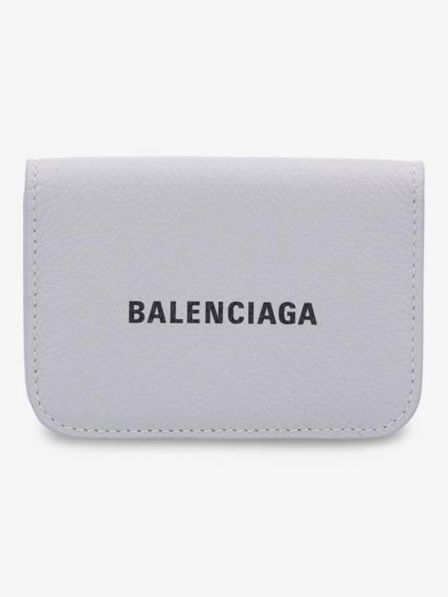 Balenciaga Logo Tripold Leather Half-Wallet Light Grey