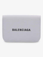 Balenciaga Logo Tripold Leather Half-Wallet Light Grey