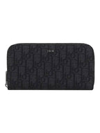 Oblique Jacquard Zipper Long Wallet Black Dior