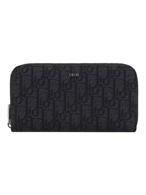 Oblique Jacquard Zipper Long Wallet Black Dior