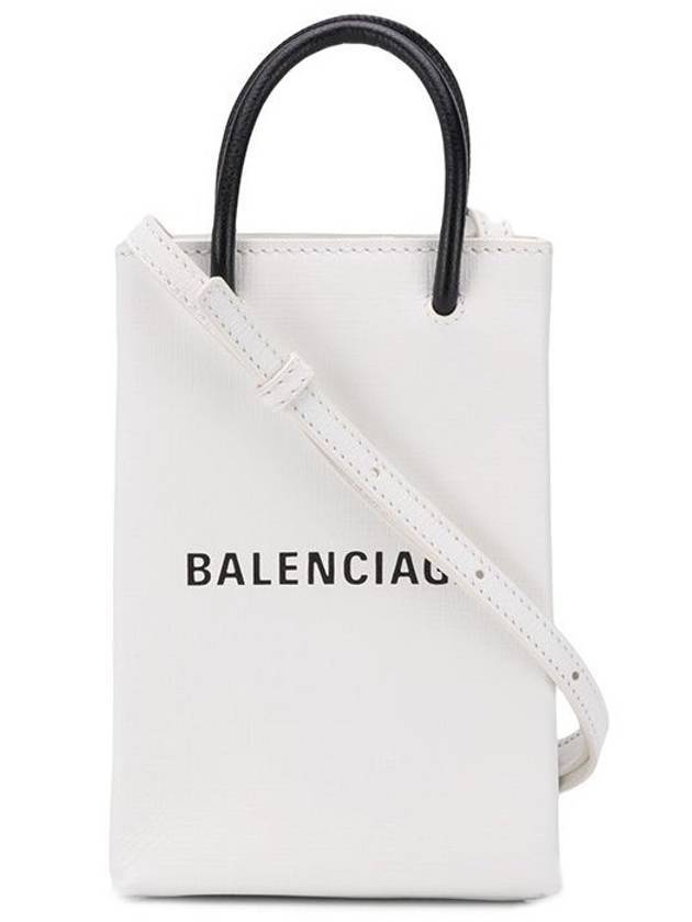Balenciaga Logo Leather Phone Holder Mini Bag White
