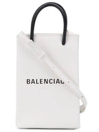 Balenciaga Logo Leather Phone Holder Mini Bag White