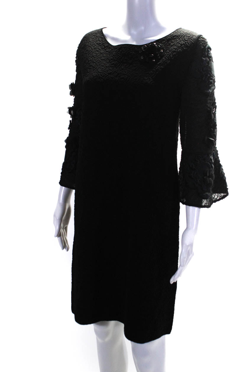 Fendi Womens Embellished Short Sleeve Jacquard Shift Dress Black