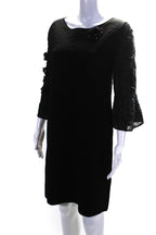 Fendi Womens Embellished Short Sleeve Jacquard Shift Dress Black