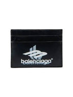 Balenciaga Logo Print Leather Card Wallet Black