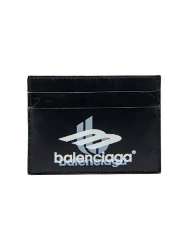 Balenciaga Logo Print Leather Card Wallet Black